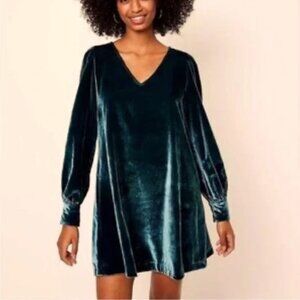 Ann Taylor LOFT Velvet Swing Mini Dress XXS in 'Blue Jade' (teal)